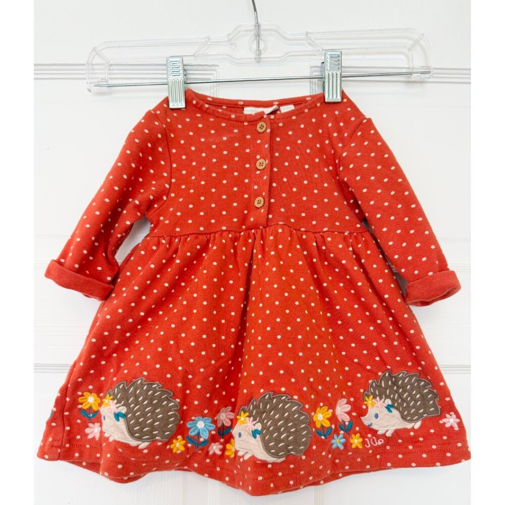 Baby Girls  100% Cotton Hedgehog Appliqué Dress 6-12 Mo. Like New